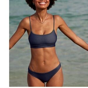 Aerie Denim Bikini Set Blue Medium